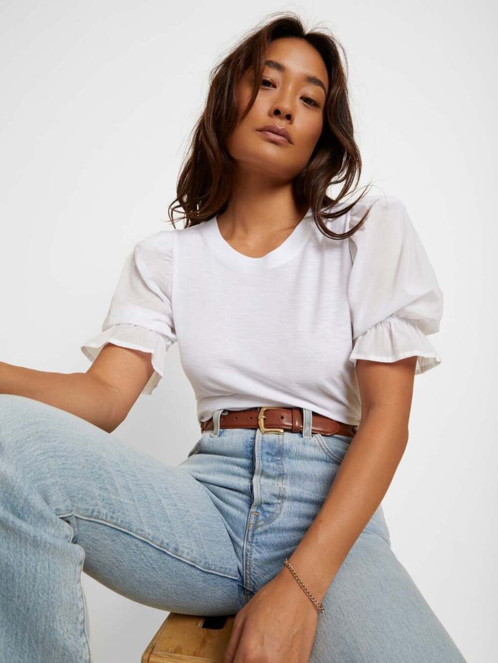 Nation LTD White Mary Puff-Sleeve Cotton T-Shirt